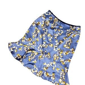 Nougat London Blue & cream Floral ruffle hem 100% silk Skirt size 2